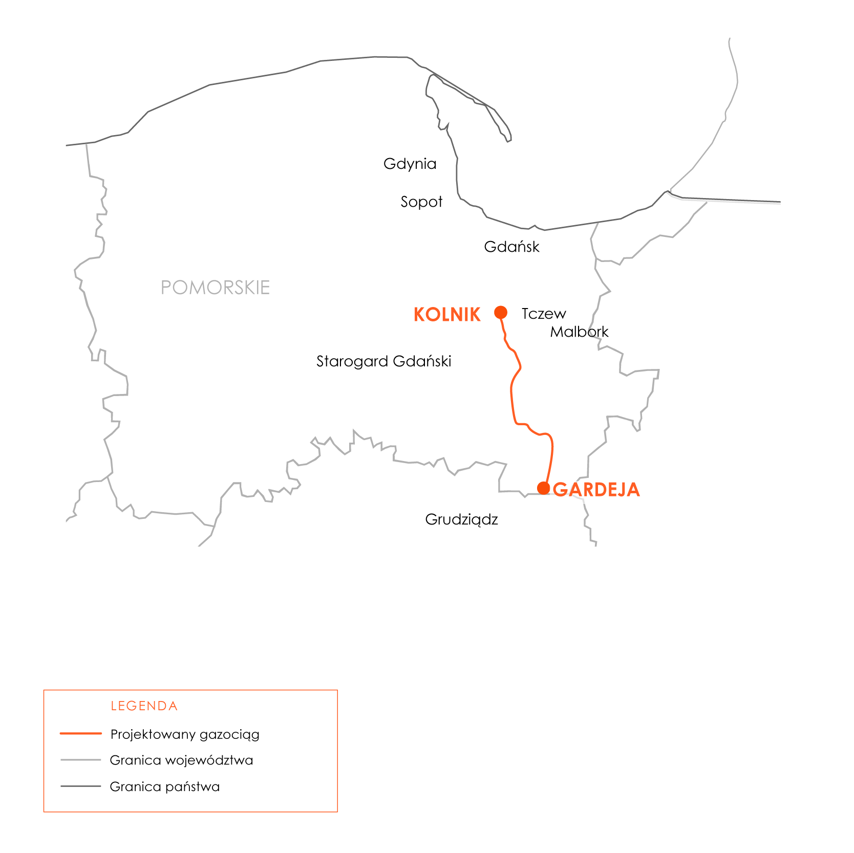 Map of gas pipeline Gardeja-Kolnik