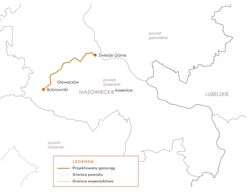A map showing the connection process to Kozienice Power Plant