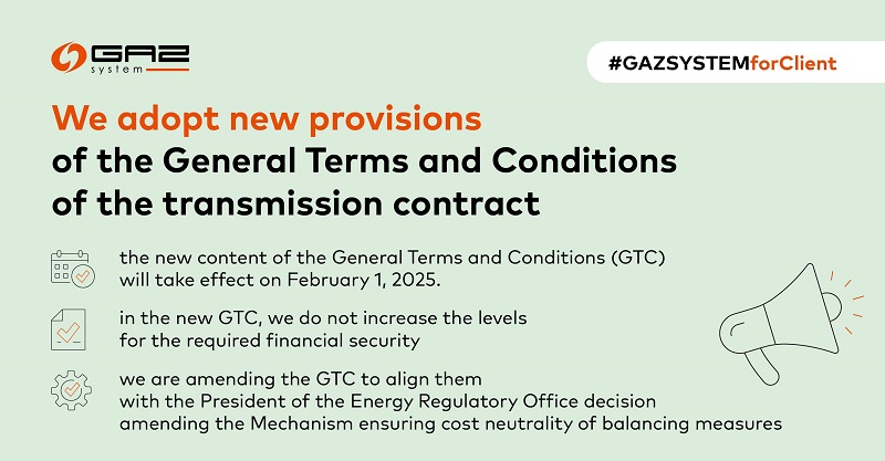 GAZ-SYSTEM adopts new provision of the general terms and conditions of the transmission contract