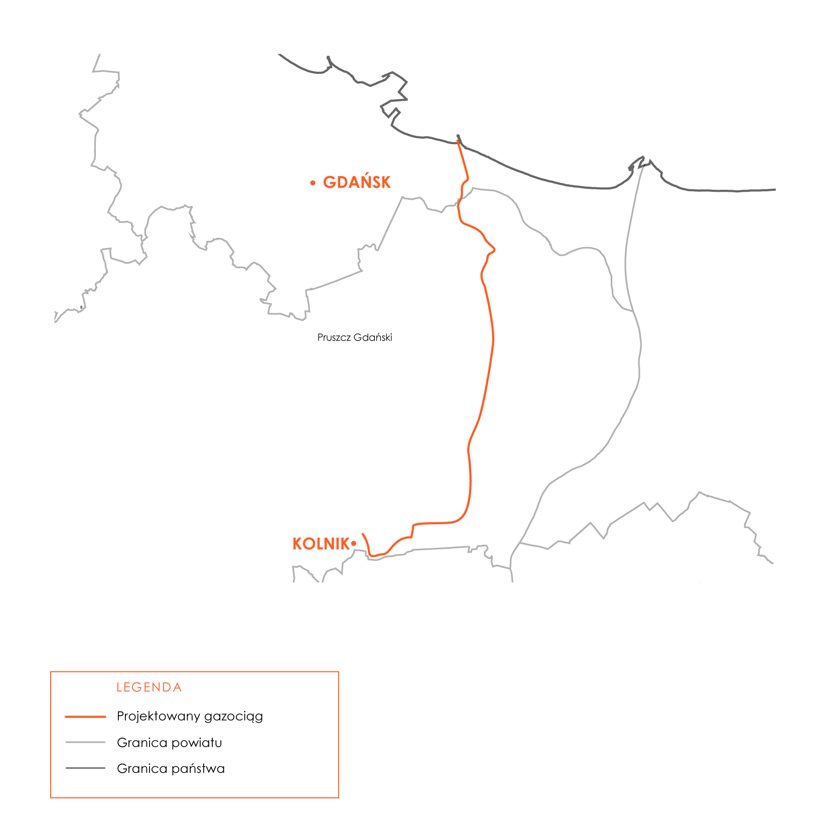 Map of gas pipeline Kolnik-Gdańsk