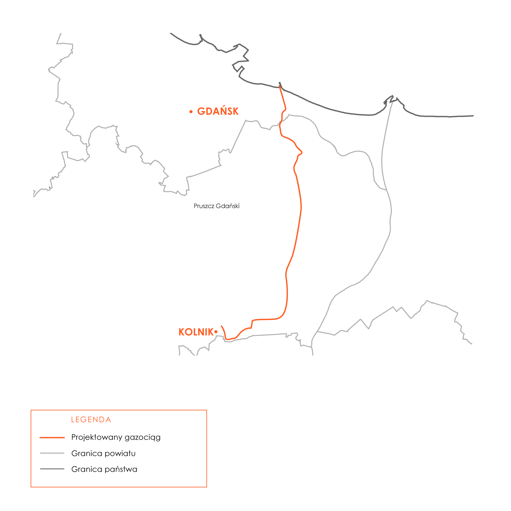 Gazociąg Kolnik-Gdańsk mapka