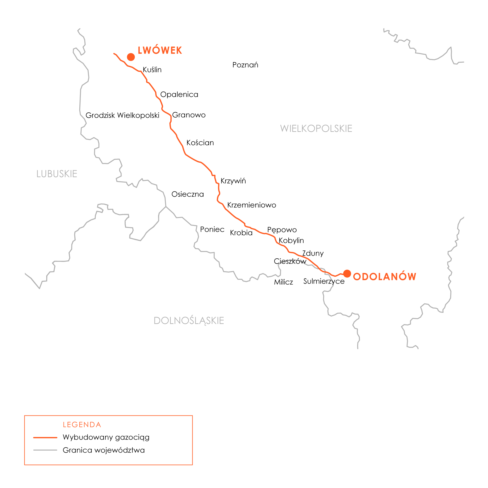 Map of the Lwówek-Odolanów gas pipeline